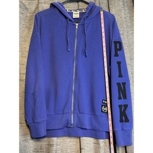 PINK‎ Victoria's Secret Purple Zip Hoodie Fleece Lined Logo Sleeve Casual Size S
